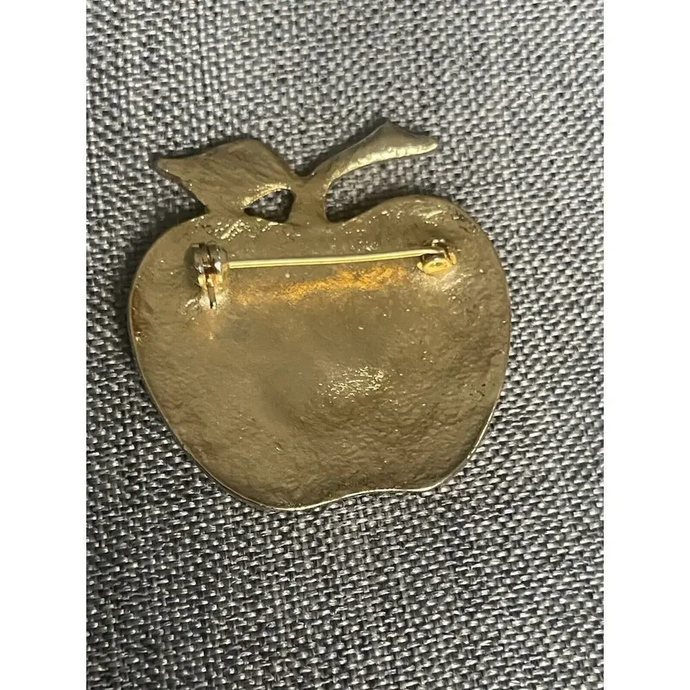 Vintage Enamel Red Apple Brooch Pin Rhinestone Teacher New York